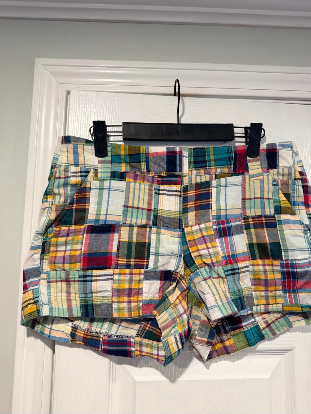 J.Crew Size 6 Patchwork Madras Plaid Cotton Chino Shorts Preppy Coastal Colorful